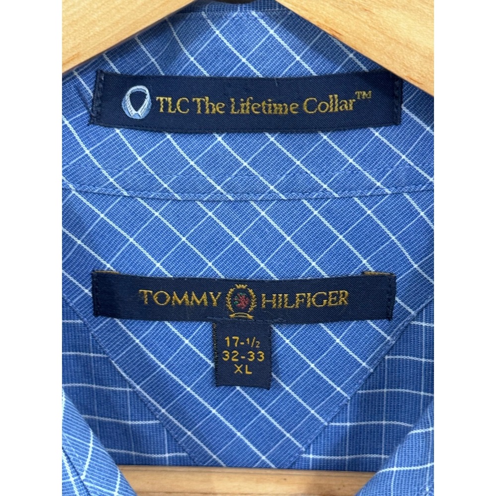 Tommy Hilfiger Mens Blue Windowpane Check Dress Shirt XL 17.5 32-33 TLC Collar - Picture 4 of 4